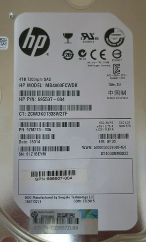 HP 4TB 7.2K 3.5" 6G SAS Hot-Swap Hard Drive HDD SC 743405-001 695507-004 H6Z69A - Afbeelding 7 van 7