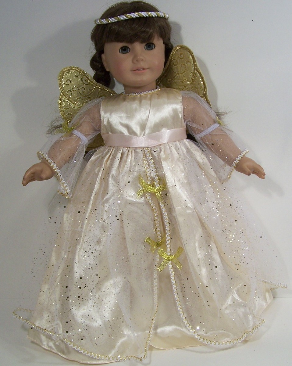 Christmas Cream Gold ANGEL Costume Dress Doll Clothes For 18 American Girl  (Debs