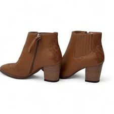 Boots for Women, Brown & Black Leather Ankle, Ladies Booties,Cowgirl Comfy Heel