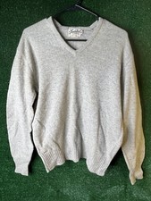 vintage lambswool orlon v neck sweater size 46 grey gray