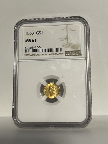 G$1 1853 Liberty Head Gold Dollar NGC MS61 * - Picture 1 of 2