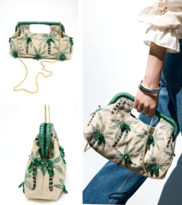 Zara Beaded Clutch Ecru 6301/510/719 Detachable Chain