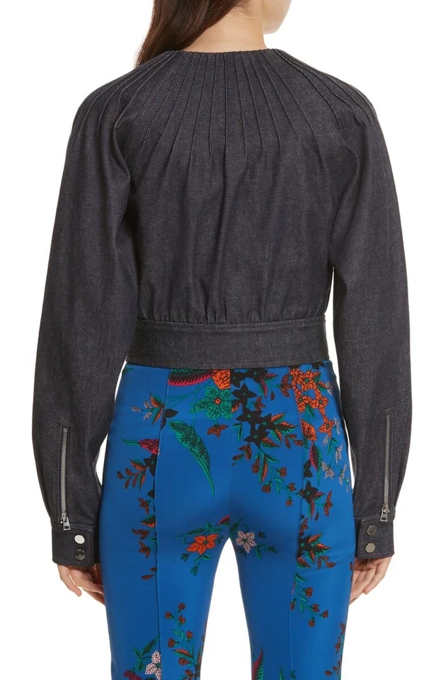 Chaqueta de mezclilla DIANE VON FURSTENBERG azul pintuck talla 2 Foto 2 de 4