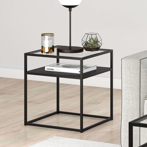 Meyer+Cross Side Table 20" x 22" x 20" Metal Square Blackened Bronze w/Glass Top - Picture 7 of 7