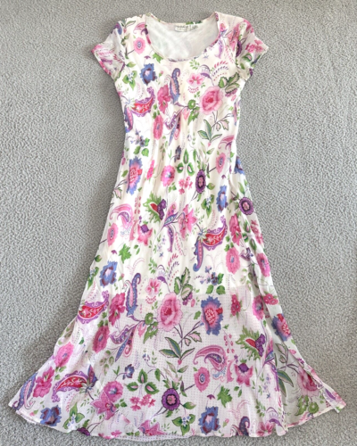 Y2K Maxi Dress Womens Medium Paisley Floral White Colorful 90s Lined - 第 1/17 張圖片