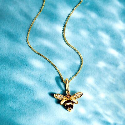 Crystal Flower and Enamel Bee Necklace in Gold