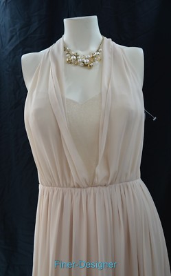 nude chiffon bridesmaid dress Wedtrend Women Champagne V-Neck Cap Sleeves A-Line Long Chiffon Bridesmaid  Dress with Ruffles – WEDTREND main image 0