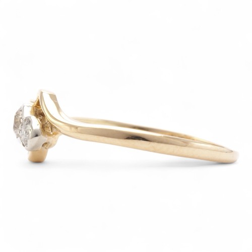 UNO DOS TRES Art Deco 18K Yellow Gold Platinum Set Old Cut Diamond Trilogy Ring - Picture 7 of 11