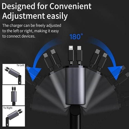 ⭐️⭐️⭐️⭐️⭐Retractable Car Charger,4 in 1 Fast USBC 120W for iPhone 16/15/14&Droid - Picture 8 of 9