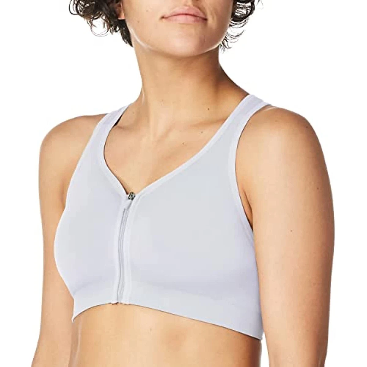 Jockey Size XL Bra Mid Impact Zip Front Sports Bra White Women's