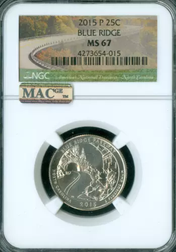 2015 P BLUE RIDGE FLAG QUARTER NGC MS67 PQ FINEST GRADE MAC SPOTLESS  .