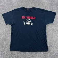 Vintage Sik World Shirt Mens 2XL Black Skeleton Rocker Skate Idiots USA Faded