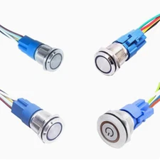 12/16/19/22mm Metal Pushbutton Switch Waterproof LED Ring Light+Connector 3-220V