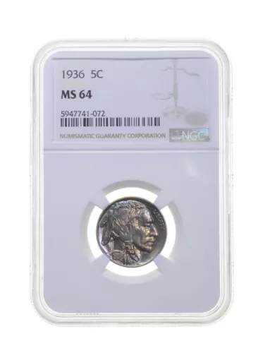 MS64 1936 Indian Head Buffalo Nickel - Graded NGC Rainbow Toned *4299