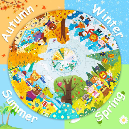 Round Puzzle Seasons Forest Animals Floor Jigsaw Puzzles Educational Toys 2024 - Picture 1 of 7