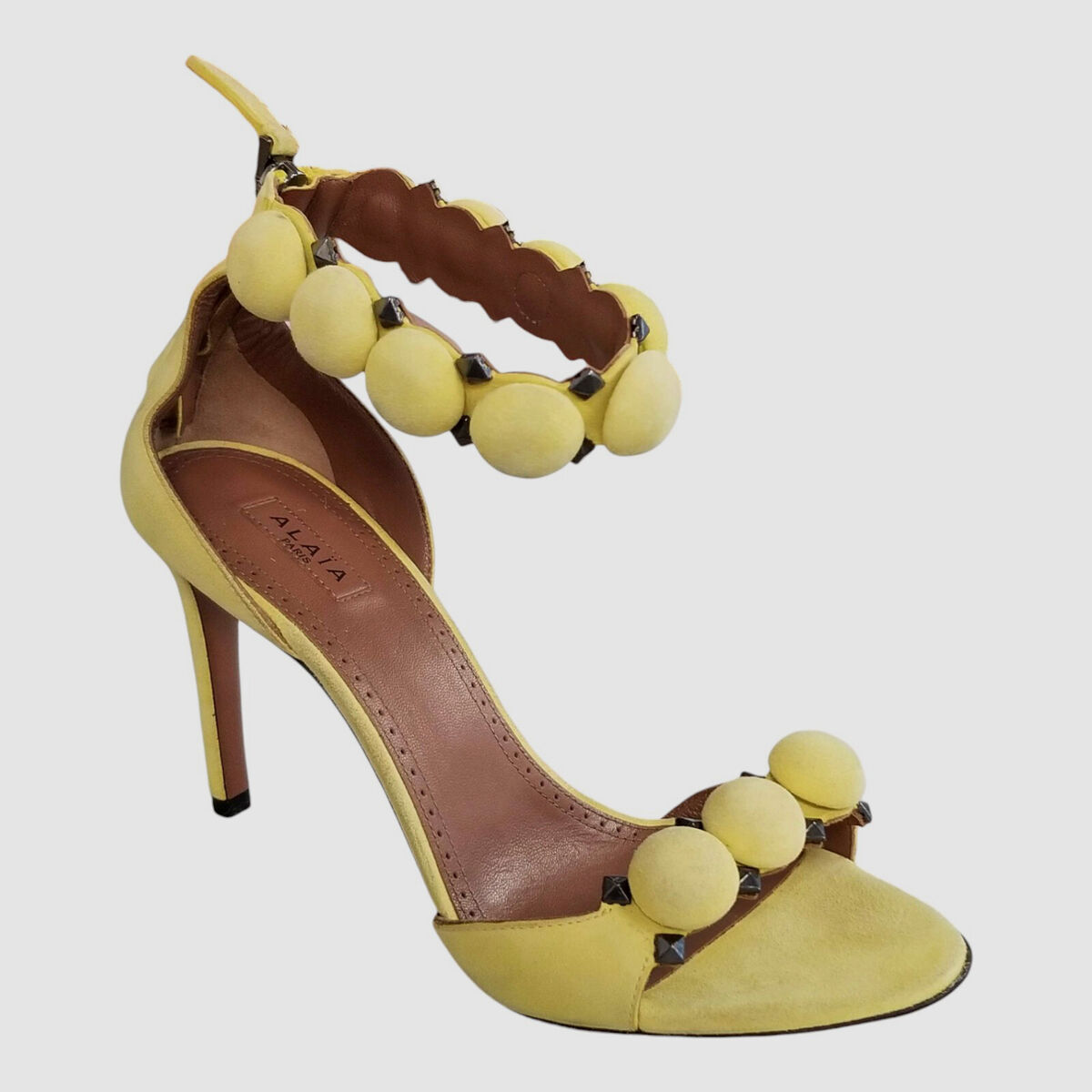 Alaia Women's Yellow La Bombe Studded Suede D'Orsay Sandal Alaia Women's Yellow La Bombe Studded Suede D'Orsay Sandal