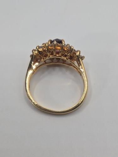 Vintage goldfarbener Ring mit tiefviolettem Glasstein & klarem Strass Heiligenschein -... - Bild 3 von 3