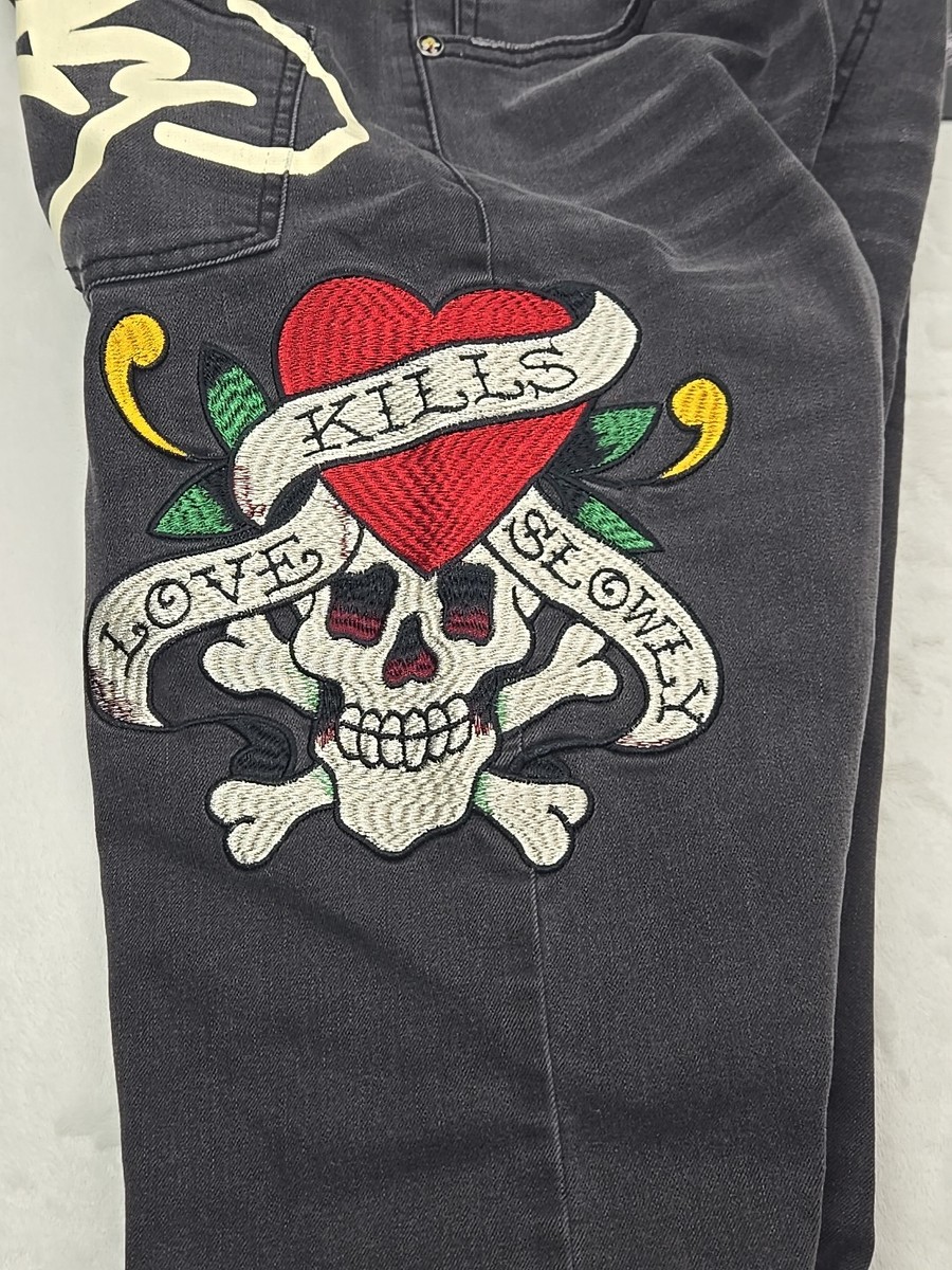 Ed Hardy Love Kills Slowly Black Jeans 28 Wide Leg