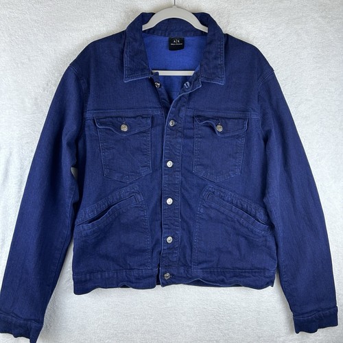 Armani Exchange Denim Jacket Cropped Men’s Size XL Trucker Dark Blue Stretch - Picture 2 of 16