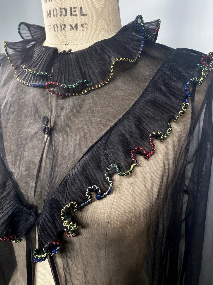 Винтажный чистый халат размер маленький черный rainbow края длинное платье 70-х 80-х оборки - Изображение 3 из 4