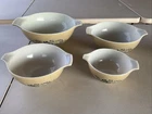 PYREX - 4 Blue on Speckled Beige HOMESTEAD Cinderella Mixing, Nesting Bowl Set