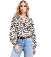 NWT tulip print blouse with button sleeves new with tags sz M/L. Retail $75