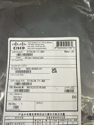 NEW Cisco STACK-T1-3M StackWise 3M Stacking Cable Fast Delivery