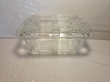 Vintage Hazel-Atlas Glass Criss Cross Square Refrigerator Dish w/ Lid