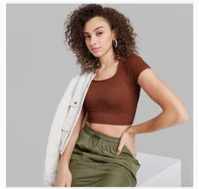 multiple sizes wild fable womens juniors seamless ribbed crop top dark brown