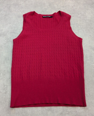 Vintage Woolovers Weste Damen XL Merinowolle Kaschmir Zopfmuster Himbeere Preppy