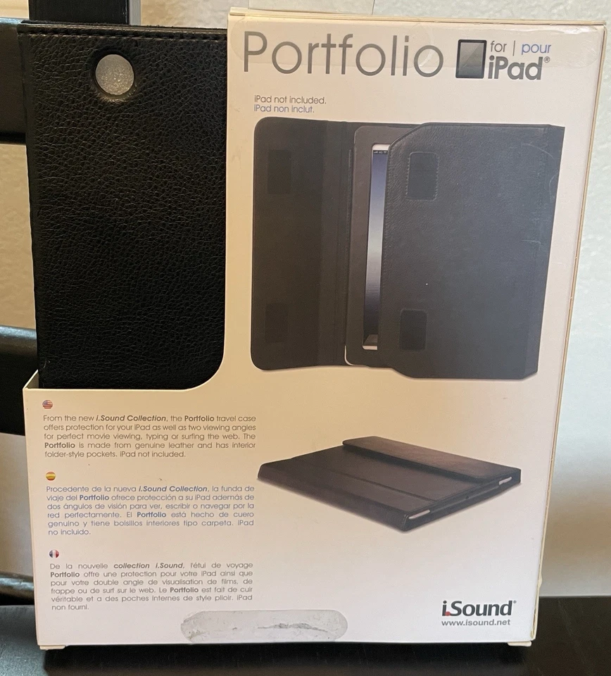 Funda de Viaje PortFolio Rígida de Cuero Negro Genuino para iPad 2,3 +4 Gen Foto 2 de 4