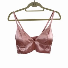 Betsey Johnson Pink Satin Bra Large Bralette Removable Cups Coquette Balletcore