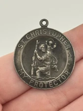 Vintage Forstner Sterling Silver St Christopher My Protector Medal Pendant