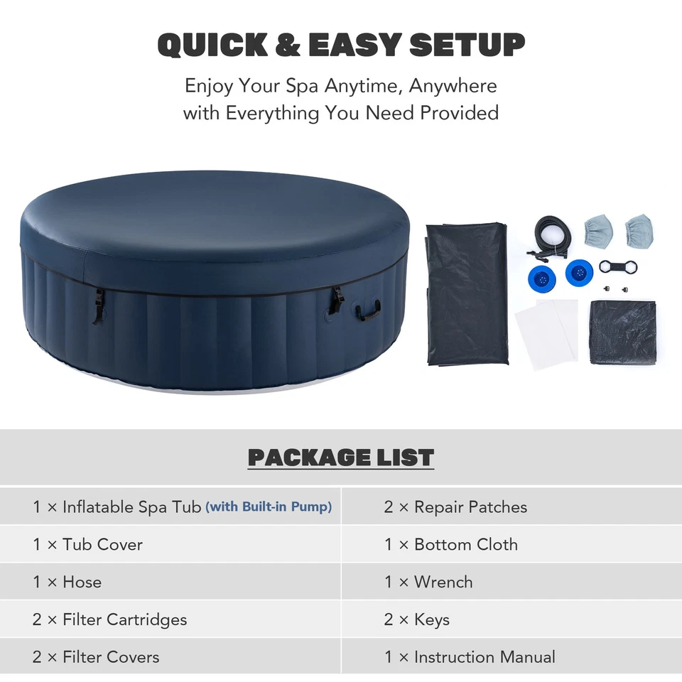 CO-Z Inflatable Hot Tub Portable hot tub with 130 Jets & Air Pump Ideal for 6 US - Image 4 of 4