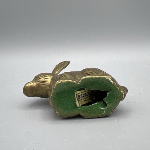 Pair Vintage Brass Bunny Rabbit Sculptures Paperweight Figurine 3.5” Mid Century - Picture 10 of 16