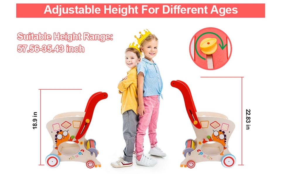 Wooden Baby Walker Doll Stroller Adjustable Speed Shopping Cart for Toddlers 1-3 - Image 4 of 4