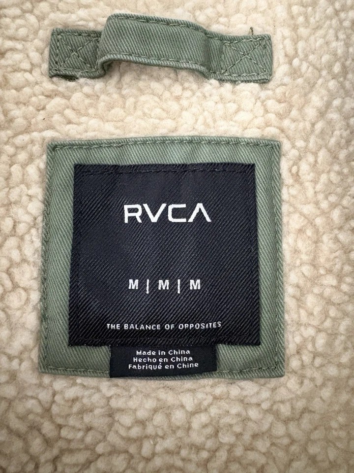 RVCA Winter Jacket. Military Green Sherpa Lined Men's Size M Excellent Condition - Image 4 of 4
