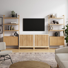 Mid-Century Modern Jasper Sideboard & Bookcase Set in Warm Pine/White