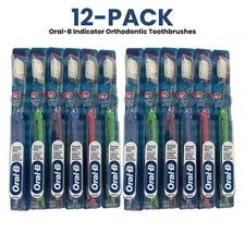 12-PK Oral-B Indicator Orthodontic Ergo Grip Manual Toothbrush 35 Soft Bristles