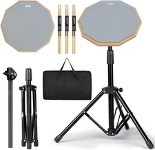 Drum Practice Pad Snare Stand Set 12 In With Double Sided Silent Gray 