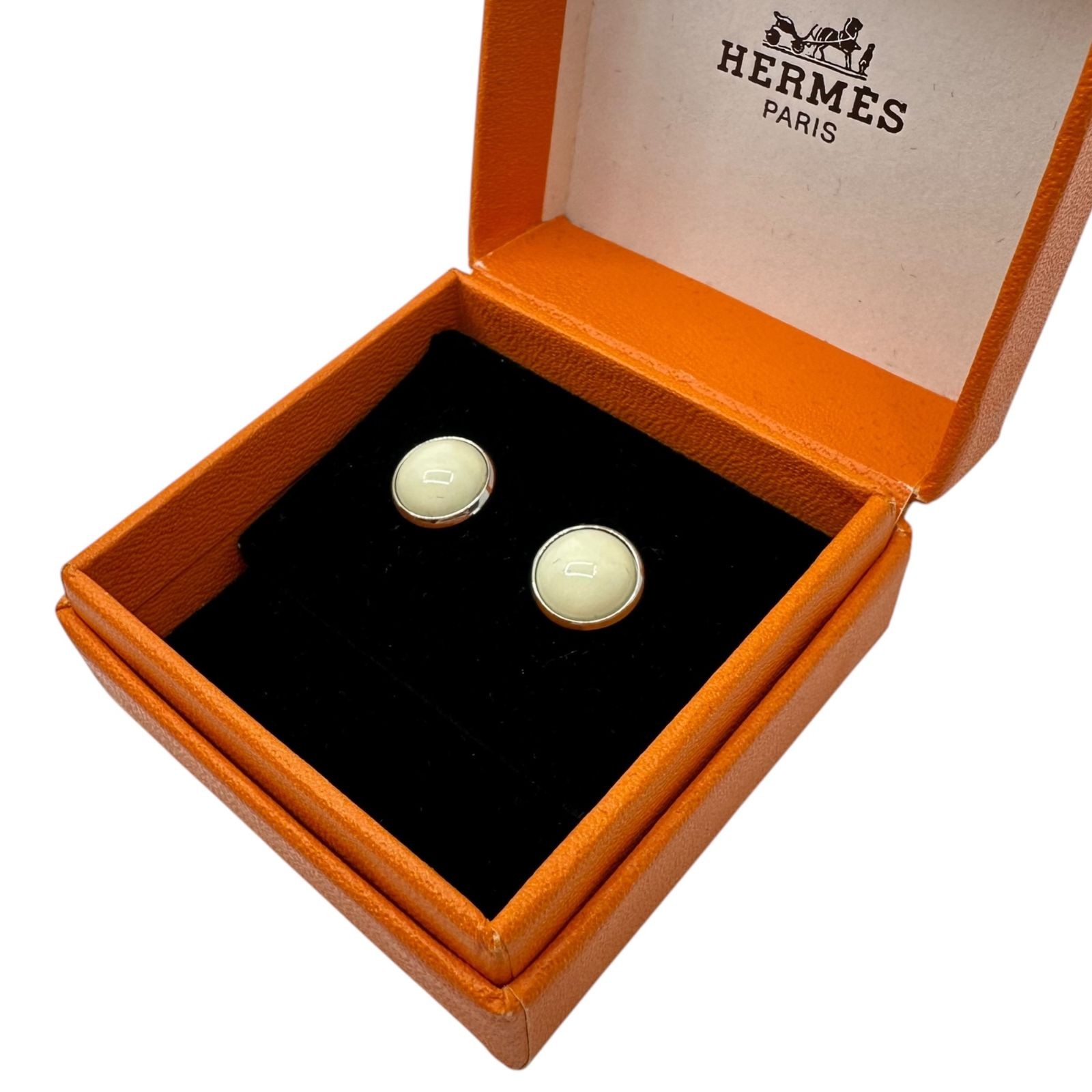 HERMES Eclipse Pierced Earrings Silver White 0.4in - image 2