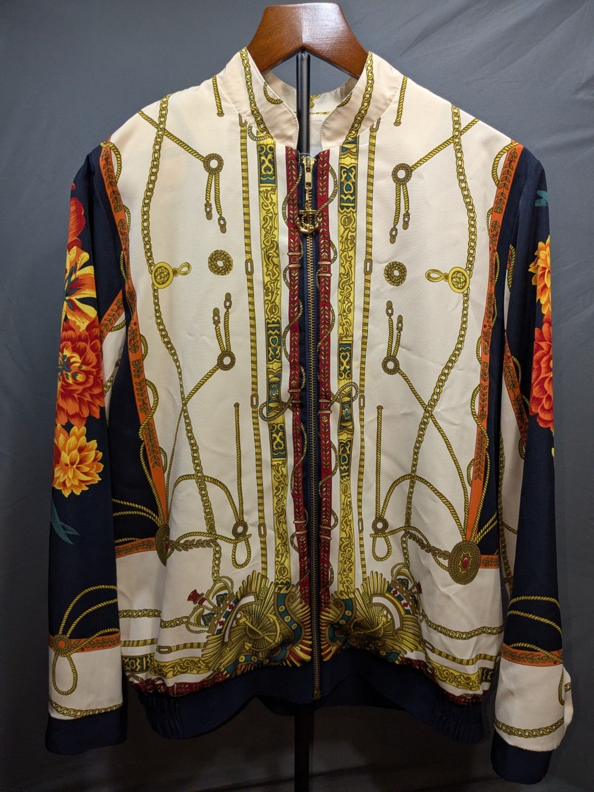 VINTAGE Peter Popovitch Bomber Jacket Full Zip Chain Nautical Print Women Size S