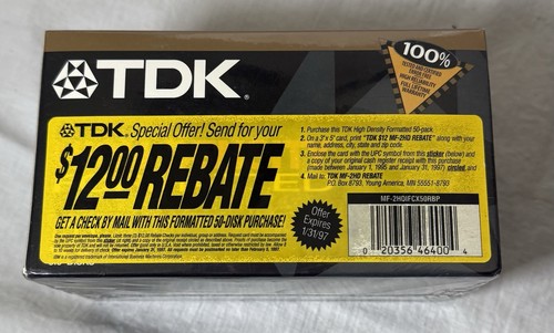 TDK High Density 1.44 MB Formatted for IBM Compatibles 50 Floppy Disks SEALED - Photo 3/3