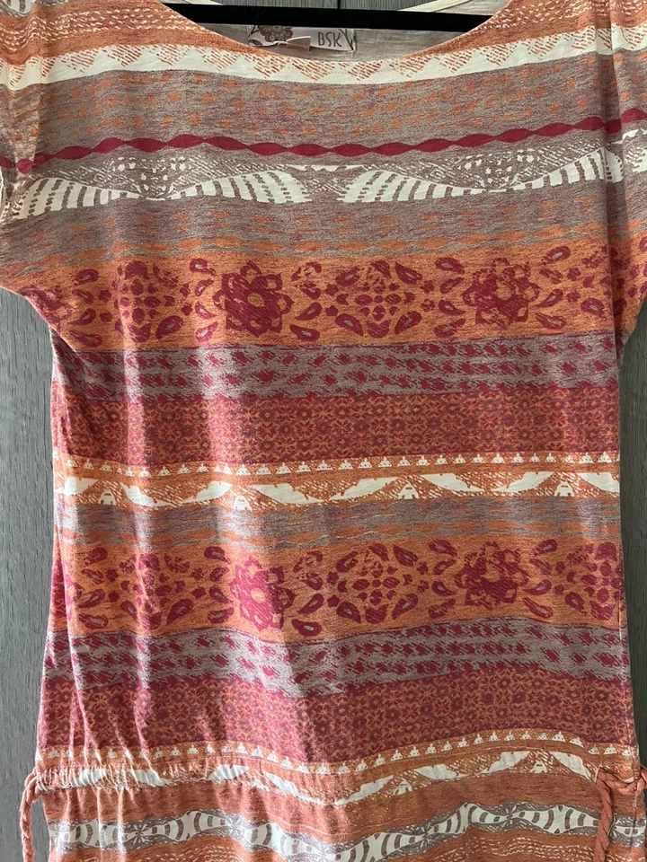 Haut Bershka – Rayures bohèmes orange – Col rond – Liens sur les côtés –Taille L - Photo 3/4