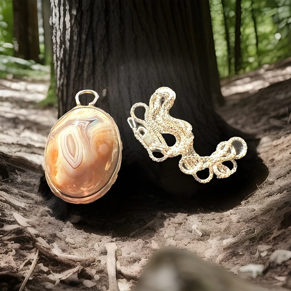 Piedra espiral ágata plata 925 con collar S925 حجر سليماني مطلسم فضه Foto 3 de 3