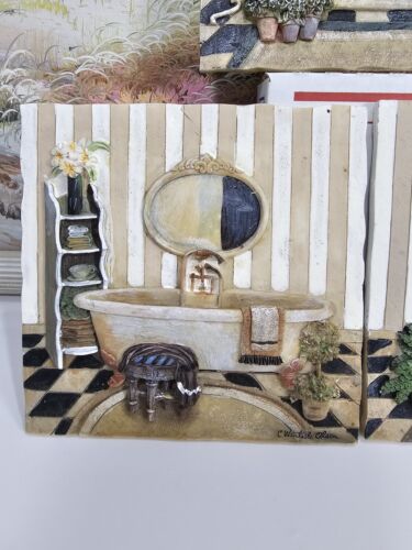 C Winterle Olson Bath Bathroom Wall Art Tile Plaques 3D Resin Set Of 5 Decor - Picture 2 of 11