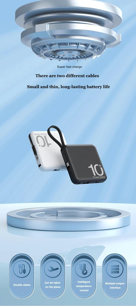 Portable 10000mAh Mini Power Bank - Dual USB 10W Fast Charging in Multicolor
