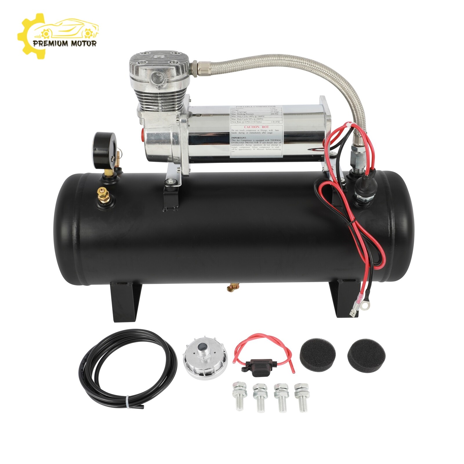 For Train Horn 12V 2.5 Gal Air Tank 200 Psi Compressor Onboard System Kit