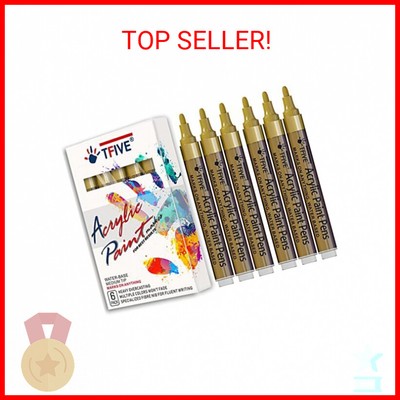 Gold Acrylic Paint Marker Pens - 2-3mm Medium Tip, 6 Pack Permanent Gold Water B