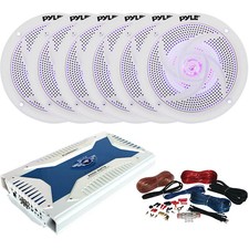 6 x Pyle PLMRS43WL 4" Stereo Speakers w/ Blue LED, 6-Channel Amplifier, Wire Kit